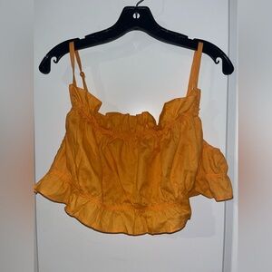 H&M NWT Flounce-Trimmed Cotton Smock Orange Sqaure OpenBack Stretch Crop Top XL